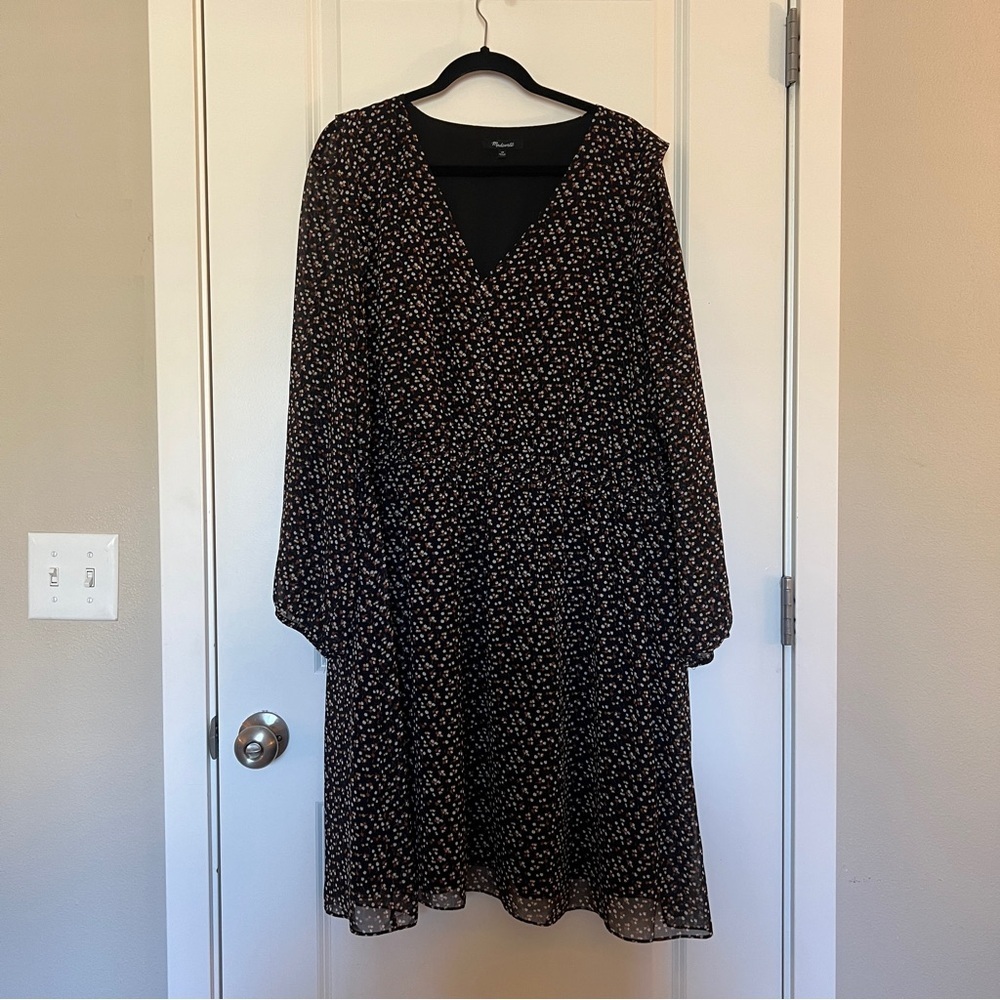 Madewell Black Floral Long Sleeve Wrap Dress